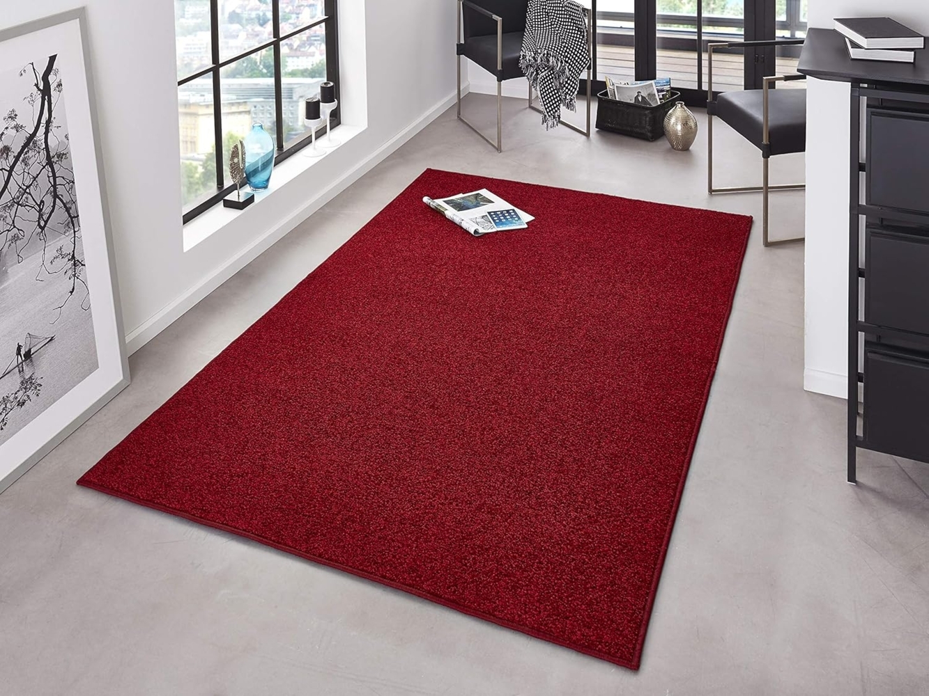 Kurzflor Teppich Pure Uni Rot - 140x200x1,3cm Bild 1