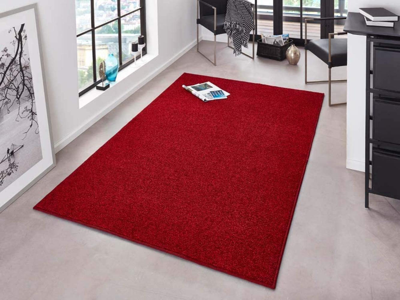 Kurzflor Teppich Pure Uni Rot - 140x200x1,3cm Bild 1