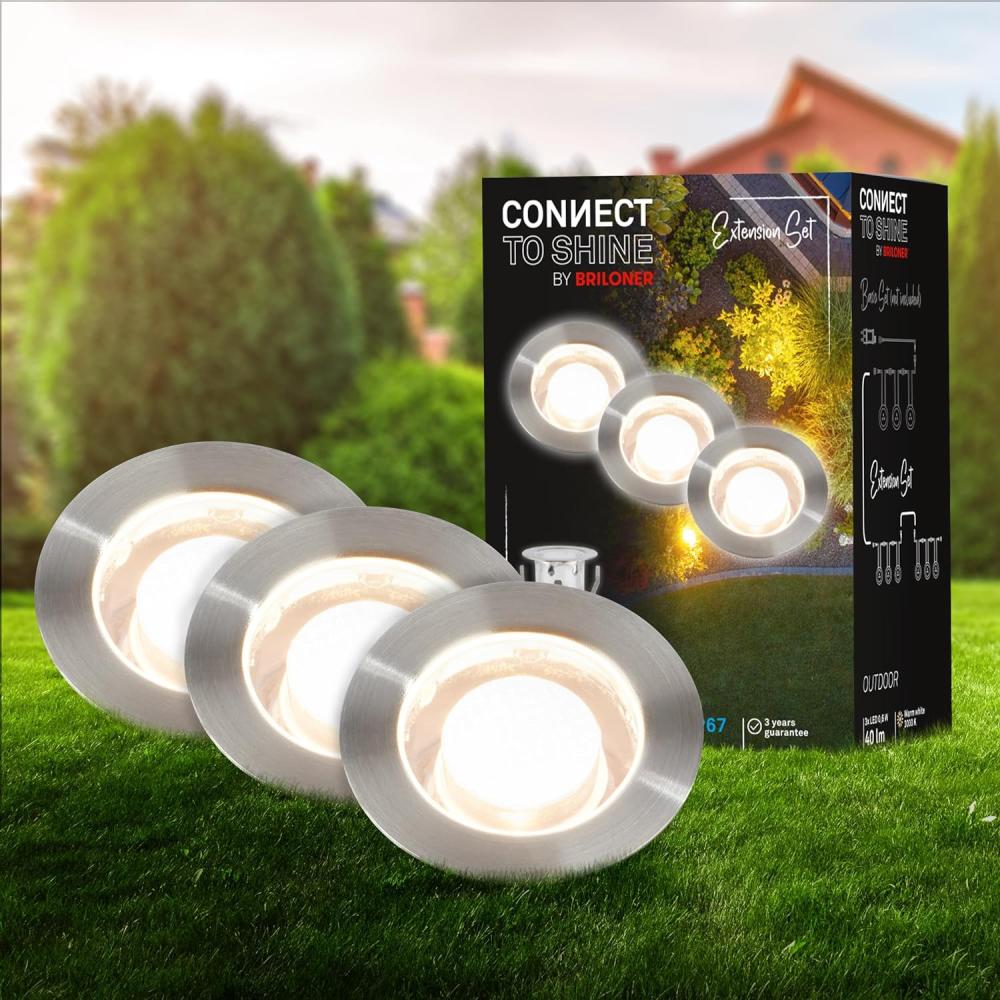 BRILONER - Connect to Shine 12V Gartensystem 3er Set LED Bodeneinbaustrahler, Erweiterungsset, IP67, warmweißes Licht, Gartenbeleuchtung, Bodeneinbauleuchten, 30x26 mm, Silberfarbig Bild 1