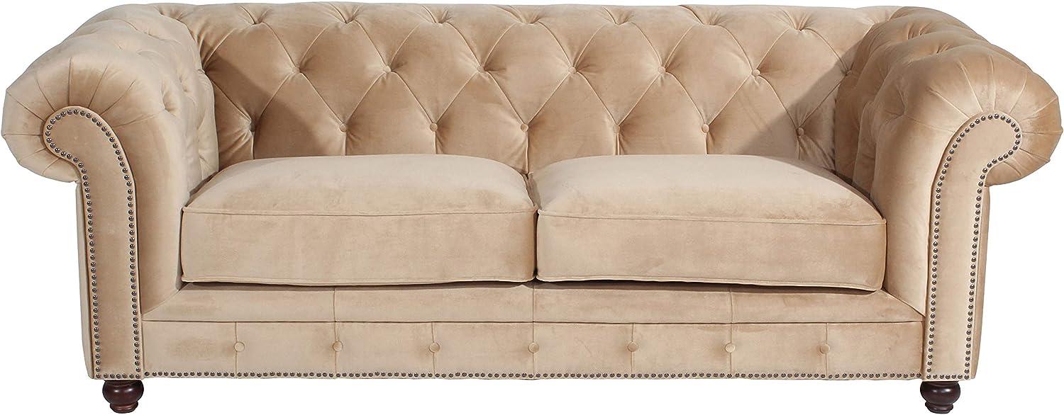 Orleans Sofa 2,5-Sitzer Samtvelours Sand Buche Nussbaumfarben Bild 1