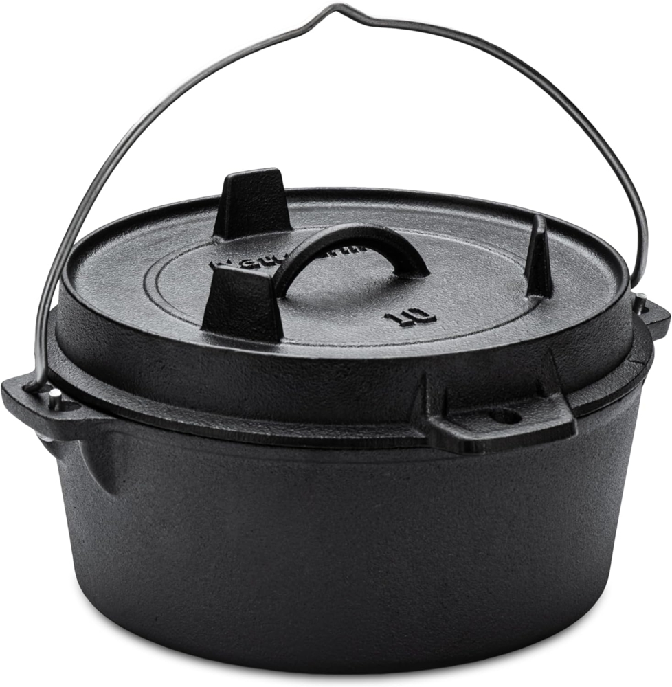 Naturehike Dutch Oven mit Deckel, 4.5 Qt, vorgebrannter Dutch Oven aus Gusseisen mit Aufbewahrungstasche, Doppelgriffe, Deckel dient auch als Grillpfanne aus Gusseisen, Schwarz Bild 1