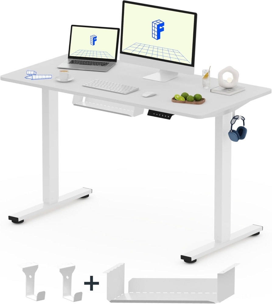 Flexispot EG1 Höhenverstellbarer Schreibtisch Elektrisch 2-Fach-Teleskop mit Spleißtischplatte (Weiß, Weiß Gestell, 120x60 cm) Bild 1