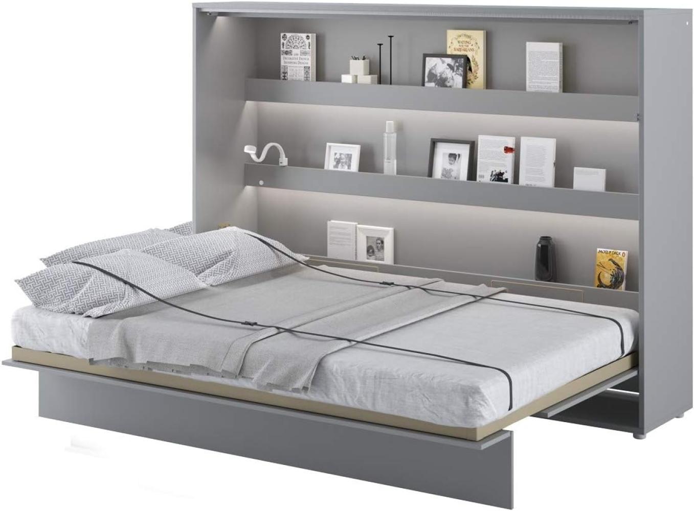 MEBLINI Schrankbett Bed Concept - BC-04 - 140x200cm Horizontal - Grau Matt - Wandbett mit Lattenrost - Klappbett mit Schrank - Wandklappbett - Murphy Bed - Bettschrank Bild 1