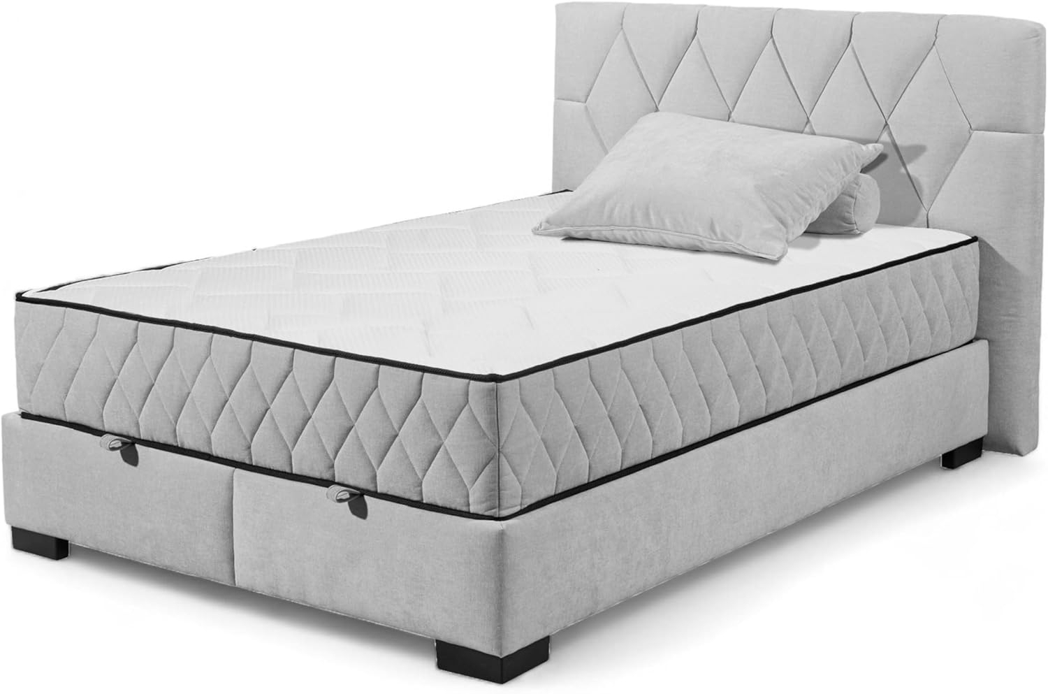 Stella Trading NAGOL B Boxbett 140x200, Silber - Bequemes Bett mit Bettkasten und Premium 9-Zonen-Federkern Wendematratze - 165 x 114 x 214 cm (B/H/T) Bild 1