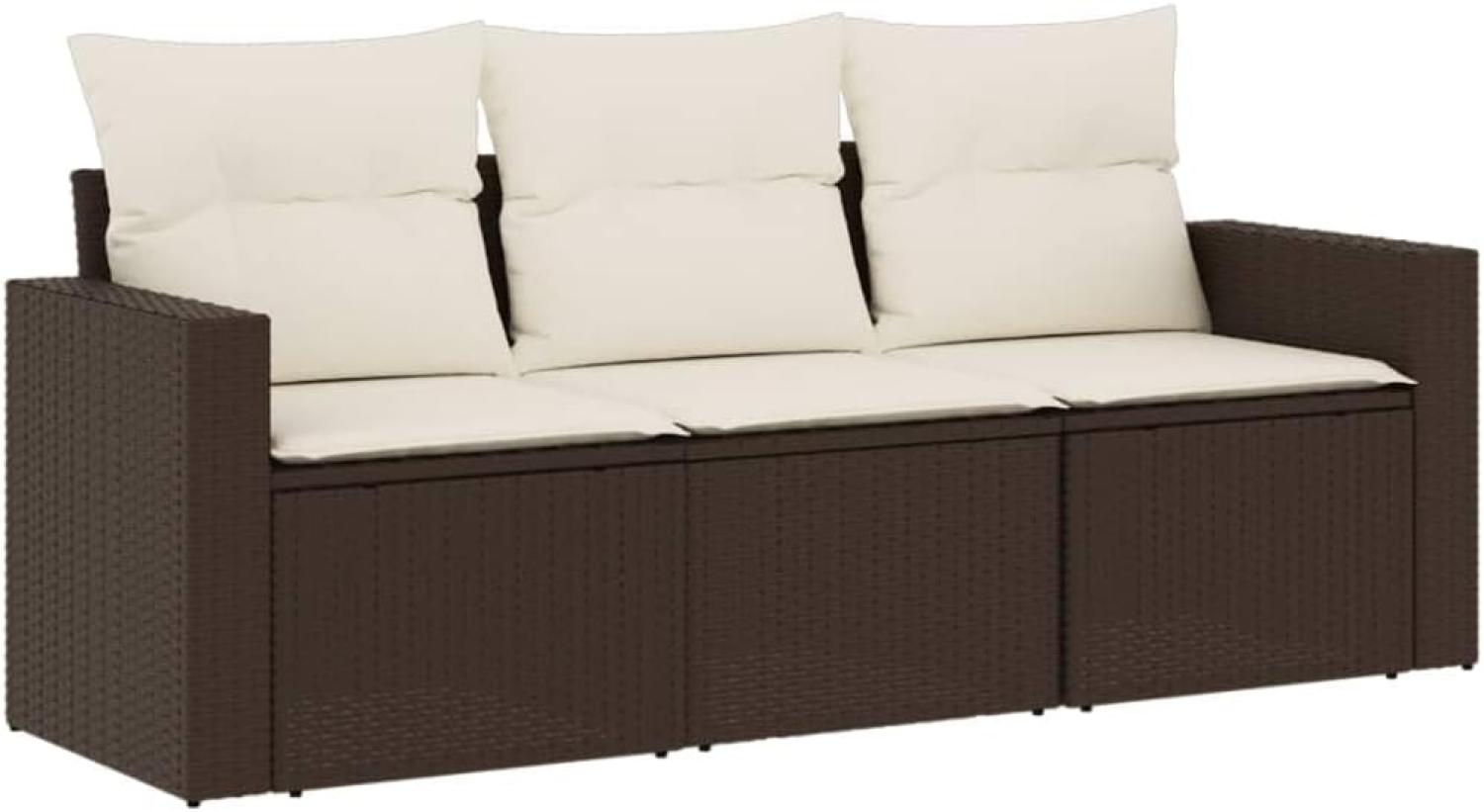 vidaXL 3-tlg. Garten-Sofagarnitur mit Kissen Braun Poly Rattan 3218653 Bild 1