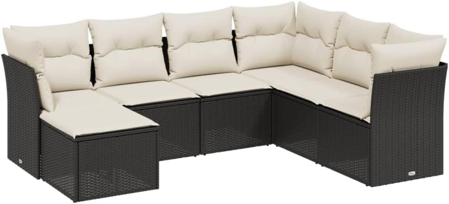 vidaXL 7-tlg. Garten-Sofagarnitur mit Kissen Schwarz Poly Rattan 3263212 Bild 1