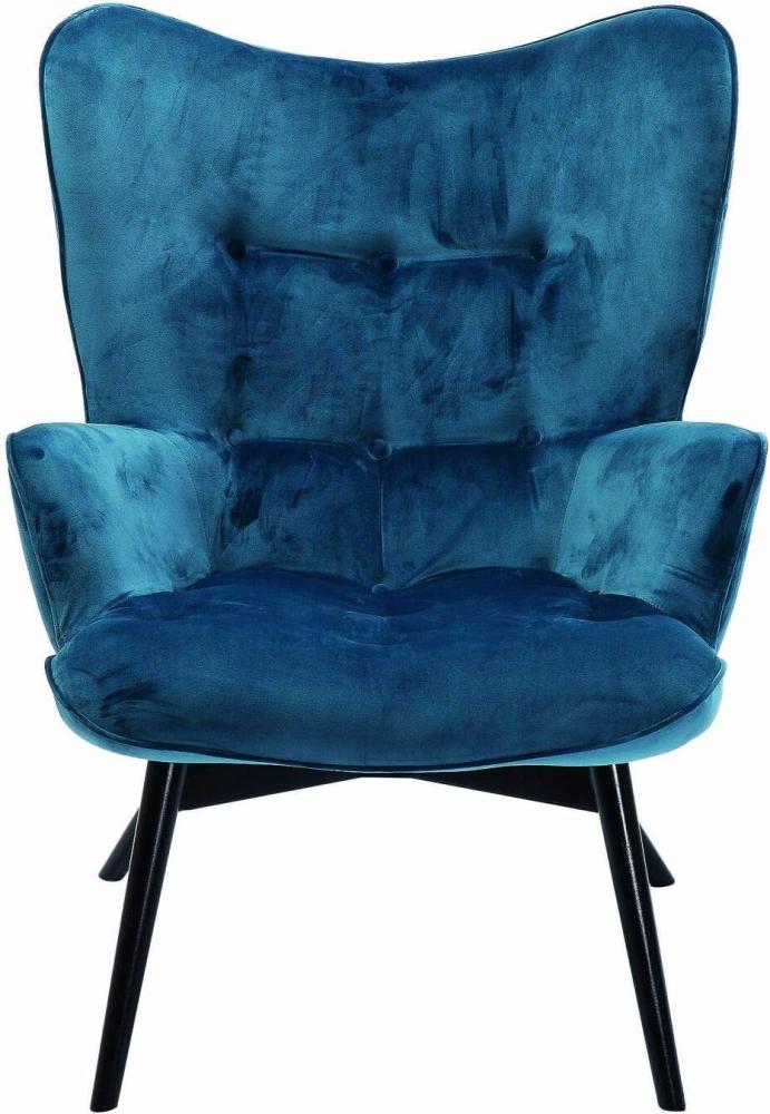 Kare Design Sessel Vicky Velvet, samt blau Loungesessel, TV-Sessel mit dunklem Holzgestell, (H/B/T) 92x59x63cm Bild 1