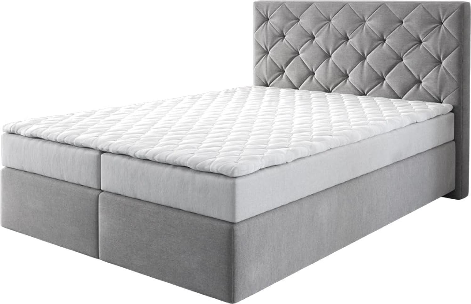 Boxspringbett Dream-Great Mikrofaser Grau 140x200 cm mit Matratze und Topper Bild 1