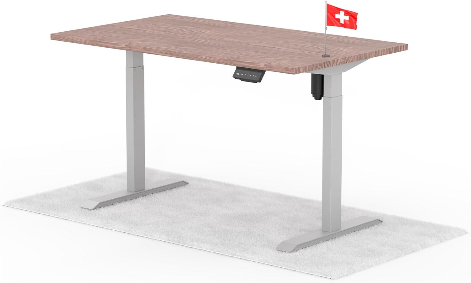 elektrisch höhenverstellbarer Schreibtisch ECO 140 x 80 cm - Gestell Grau, Platte Walnuss Bild 1