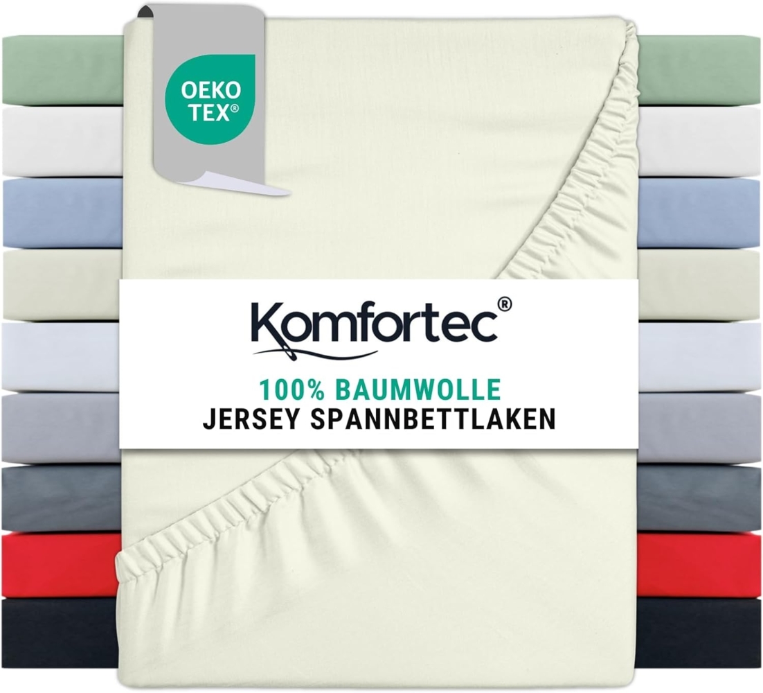 Komfortec Jersey Spannbettlaken 160x200 cm, 100% Baumwolle, Ecru Bild 1