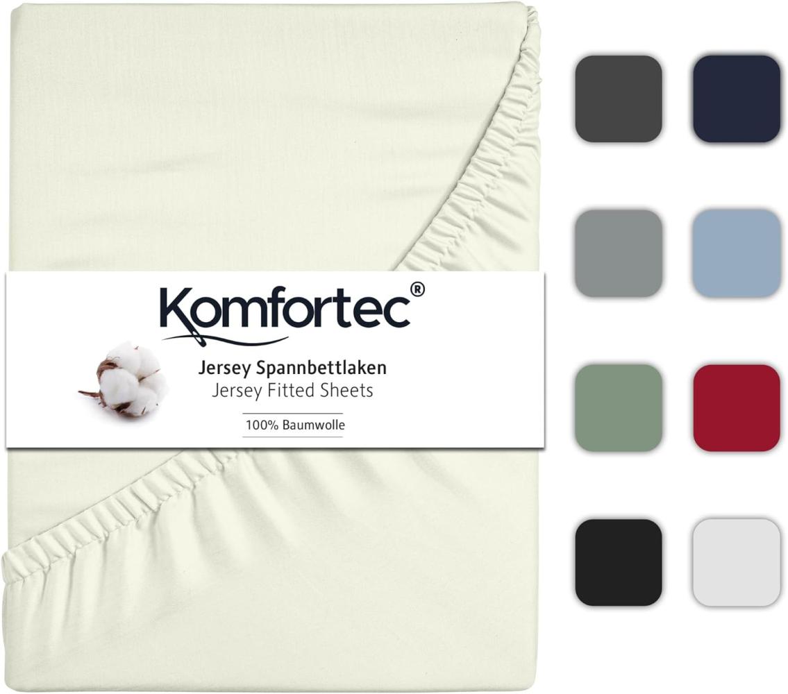 Komfortec Jersey Spannbettlaken 160x200 cm, 100% Baumwolle, Ecru Bild 1