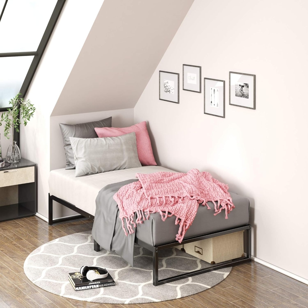 Zinus Lorelai Bett 90x190 cm - Höhe 31 cm mit Stauraum unter dem Bett - Plattformbettrahmen aus Metall - Schwarz Bild 1