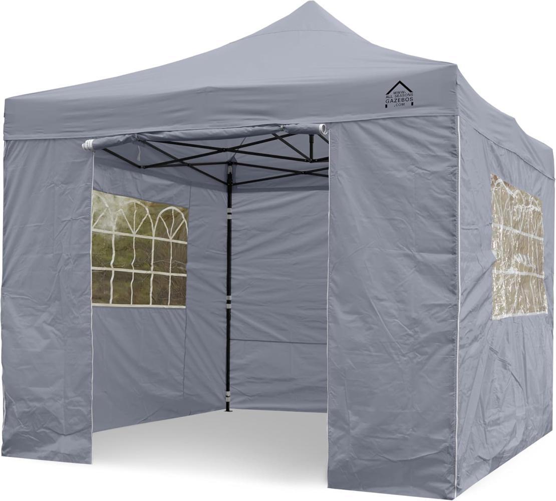 All Seasons Gazebos 3x3m vollständig wasserdichtes Faltpavillon mit 4 Seitenteilen - Metallisch Grau Bild 1