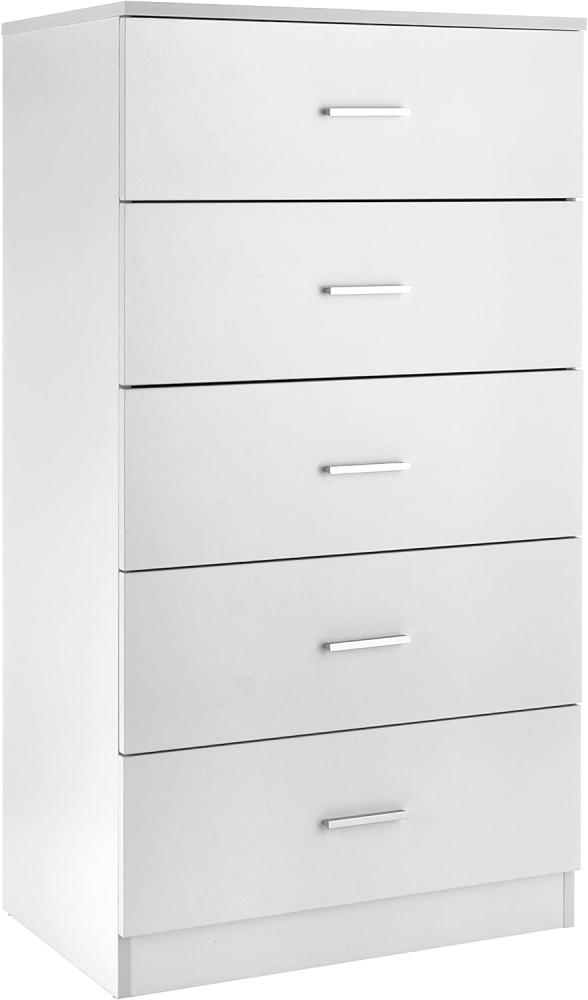 Baroni Home Kommode 5 Schubladen aus Melamin, Schrank für Schlafzimmer oder Wohnzimmer, moderner weißer Schrank 60x40x110 cm Bild 1