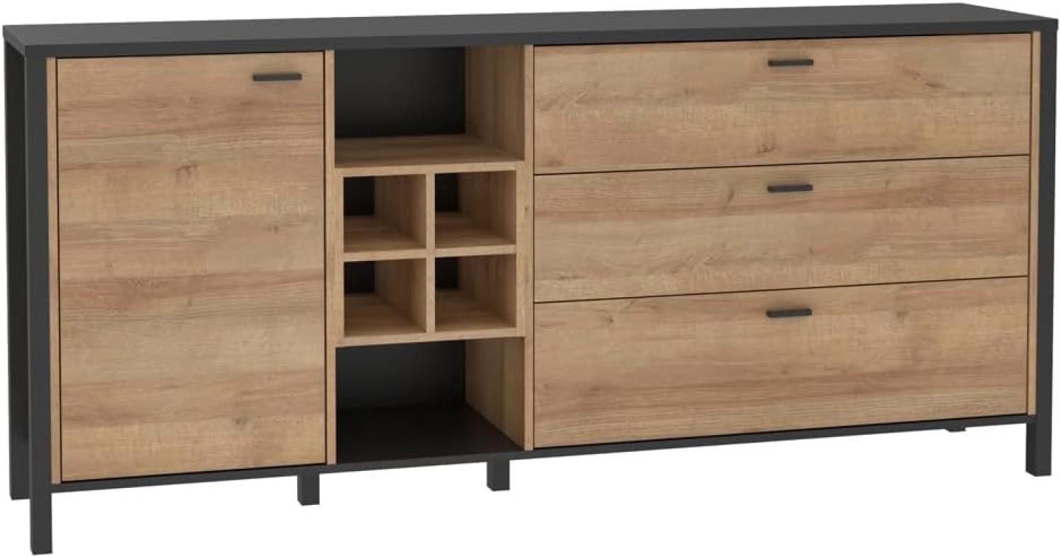 Sideboard Hector 4 Schwarz Riviera Eiche 187 x 86 x 41 cm Anrichte Schrank Bild 1