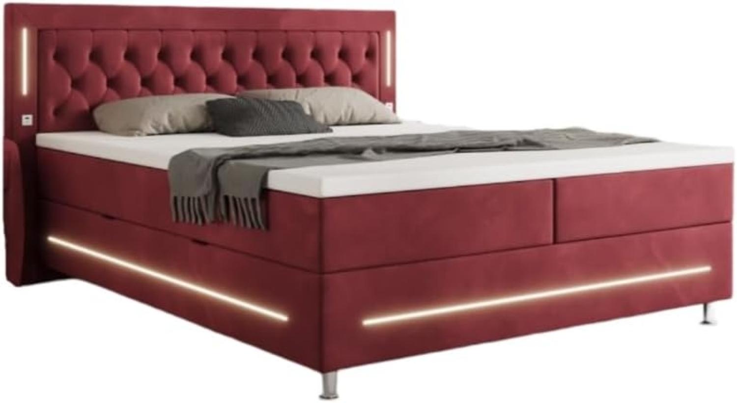 Boxspringbett Vito mit RGB, USB und Stauraum 200x200 Rot H2 Bild 1