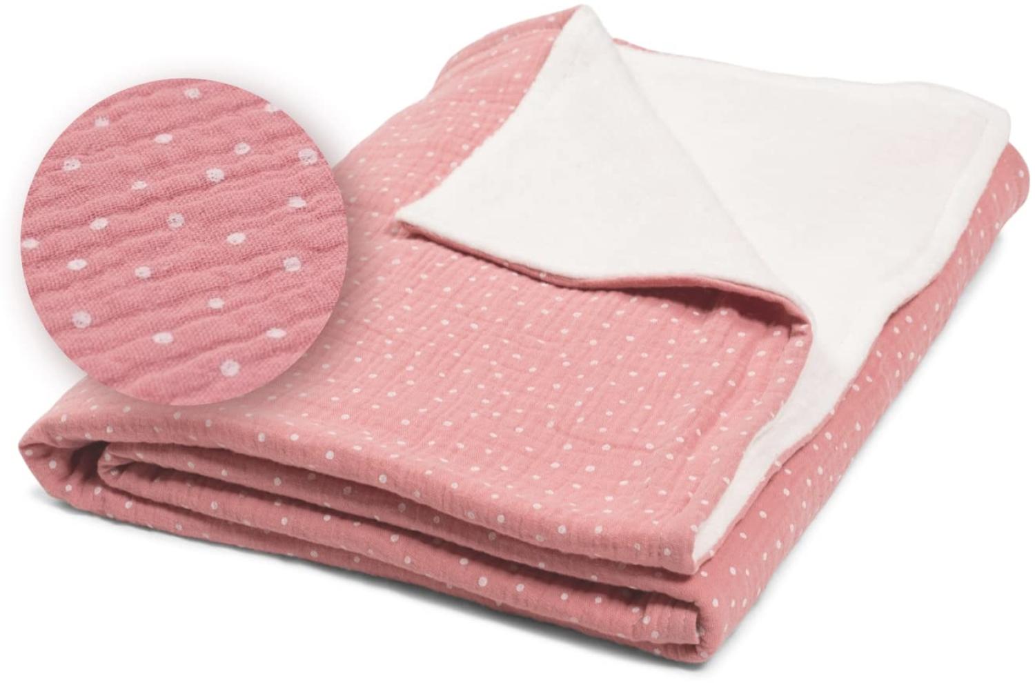 ULLENBOOM ® Babydecke 70x100 cm, Für Winter geeignet, Musselin Rosa (Made in EU) - Baby Kuscheldecke aus OEKO-TEX Baumwolle, ideal als Kinderwagendecke oder Spieldecke Bild 1