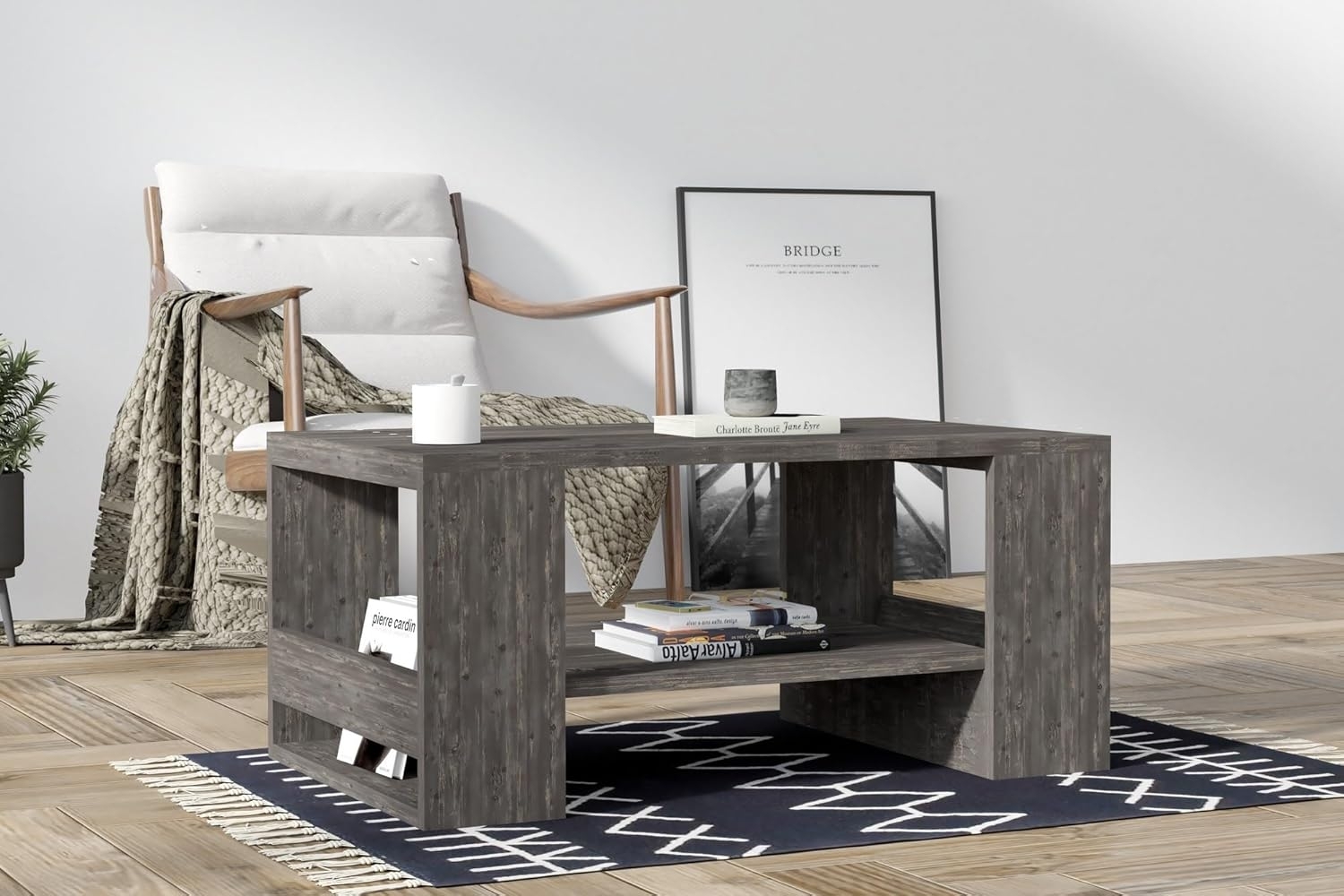 Hanah Home Stylish Anthracite Coffee Table, 80 x 50 x 40 cm | 100% Melamine Coated Particle Board, 18 mm Thick | Modern Design for Living Room & Lounge Bild 1