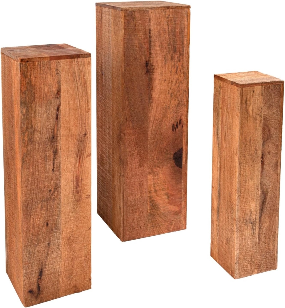 riess-ambiente Beistelltisch MAKASSAR 80cm natur (Set, 3-St), Massivholz · Säule · Handarbeit · Mangoholz Bild 1