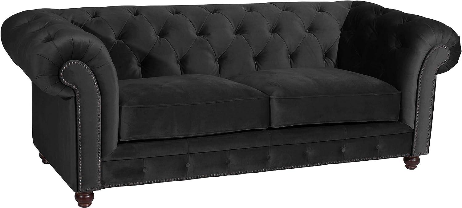 Orleans Sofa 2,5-Sitzer Samtvelours Schwarz Buche Nussbaumfarben Bild 1