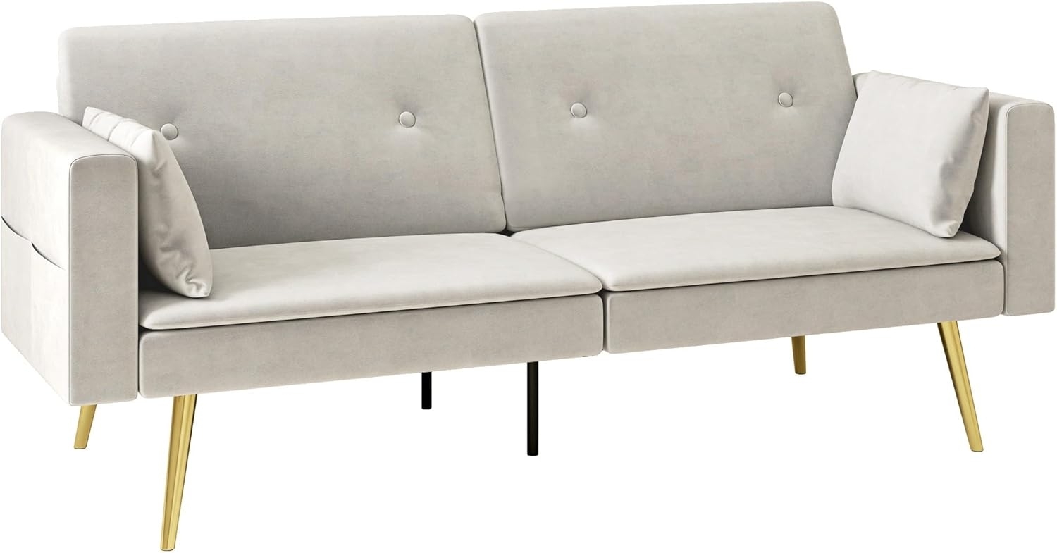 HOMCOM Schlafsofa mit Verstellbar Rückenlehne, Seitentasche, 2er-Sofa 1 Teile, für Wohnzimmer, Schlafzimmer, Beige Bild 1