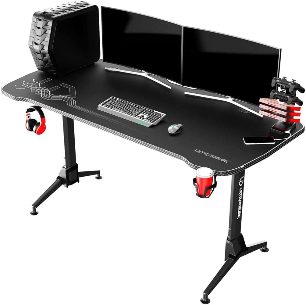 Ultradesk Grand Gerade Freiform Edelstahl Gaming Schwarz Weiß 10 cm Bild 1