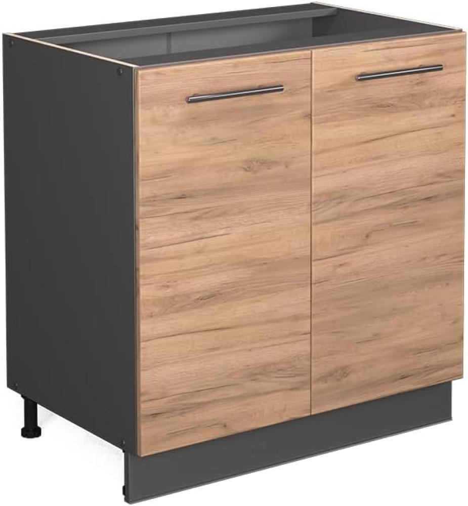 Vicco Spülenunterschrank Fame-Line, Goldkraft Eiche/Anthrazit, 80 cm mit Regal, AP Marmor Bild 1