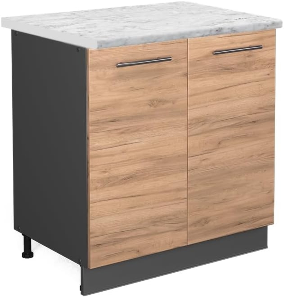 Vicco Spülenunterschrank Fame-Line, Goldkraft Eiche/Anthrazit, 80 cm mit Regal, AP Marmor Bild 1