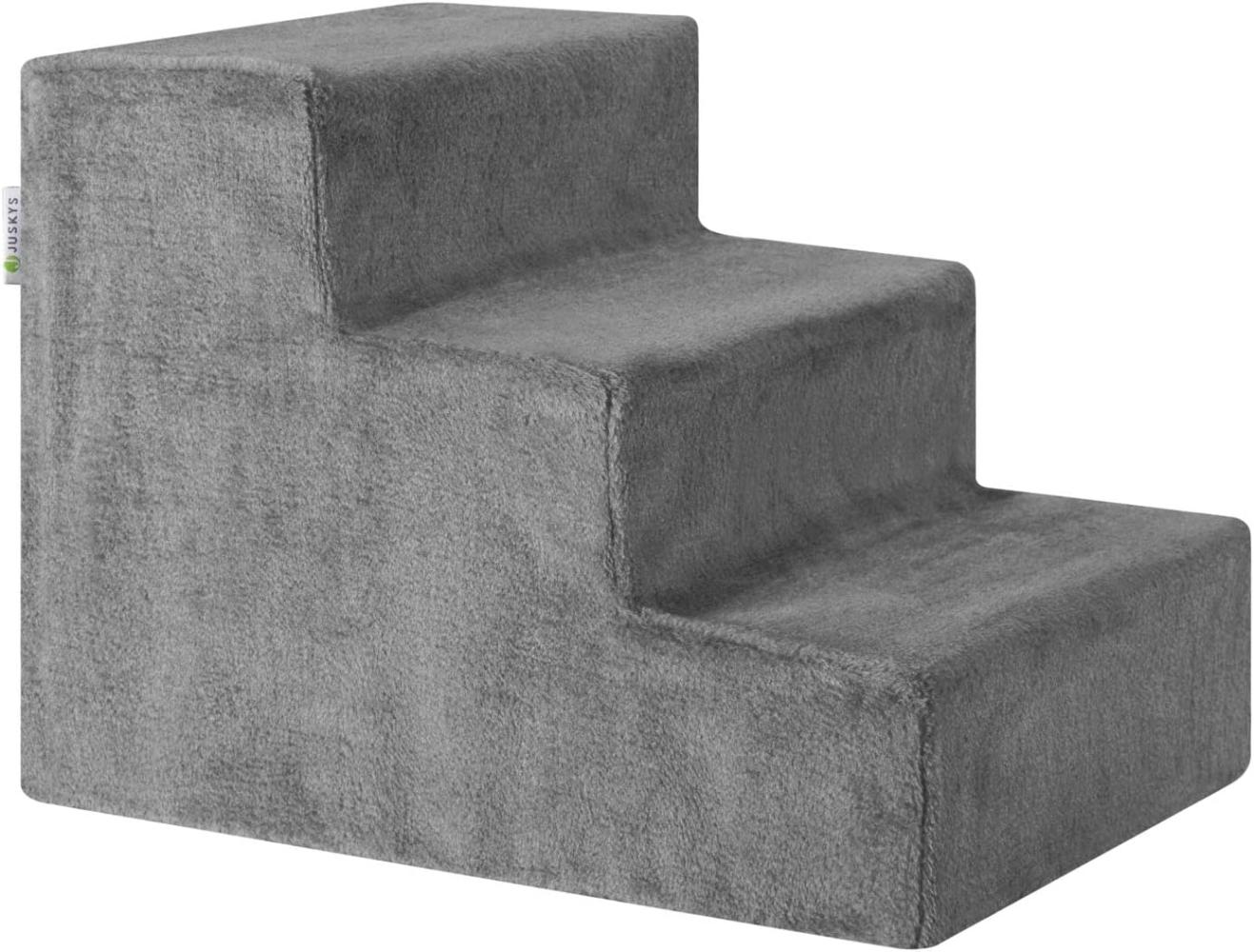 Juskys Haustiertreppe Hundetreppe 36 cm - Treppe 3 Stufen Plüsch-Bezug waschbar - Katzentreppe Hunderampe für Bett, Sofa, Couch und Auto - Bezug Grau Bild 1