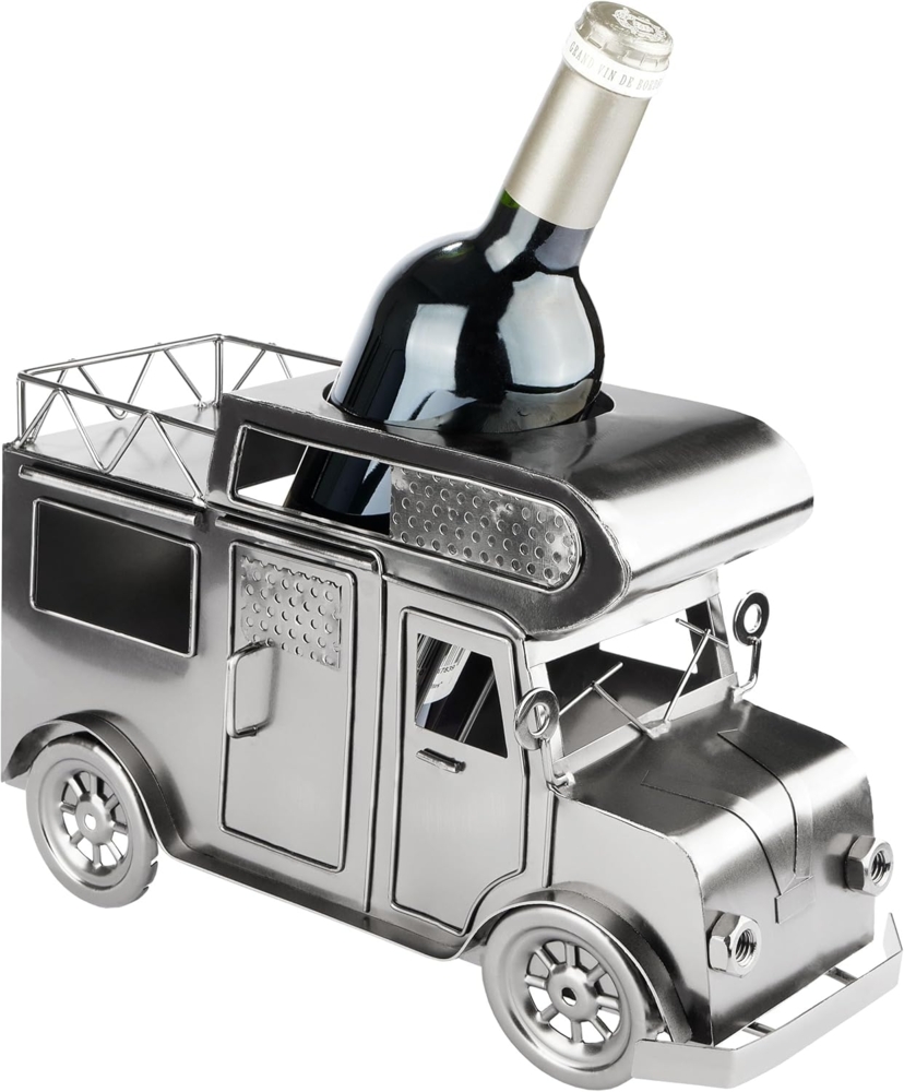 BRUBAKER Weinflaschenhalter Wohnmobil - Metall Flaschenhalter Camping - Wein Geschenk für Camper, (1-St, inklusive Grußkarte), Flaschenständer Dekoration Bild 1