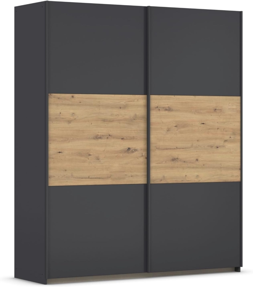 Rauch Möbel Neo, Schwebetürenschrank, Kleiderschrank, Kleiderschränke, Garderobe, Schrank mit Stauraum, 2-türig, Farbe Grau-metallic/Eiche Artisan, 175 x 210 x 59 cm Bild 1