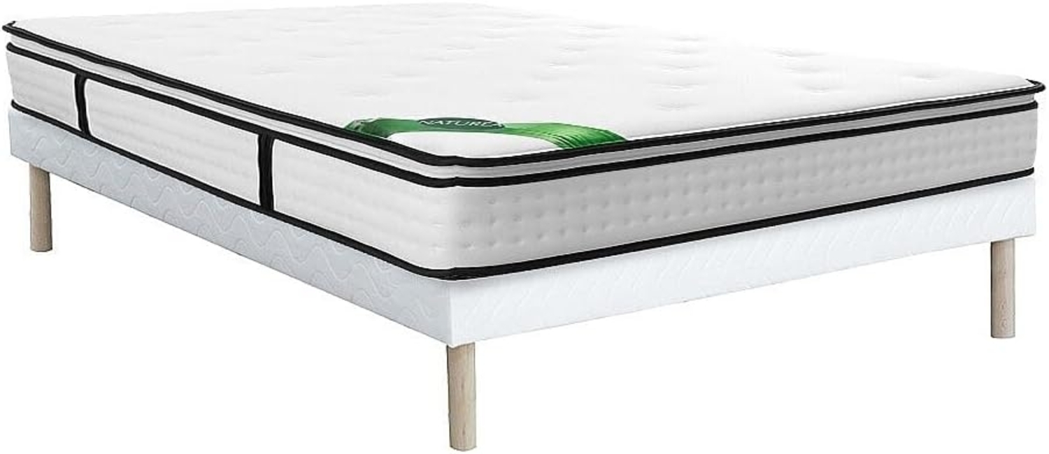 Vente-unique - Set 160 x 200 cm - Boxspringbett + Taschenfederkernmatratze 7 Zonen mit integriertem Topper und Bambusbezug 23 cm - TAREVO von NATUREA Bild 1