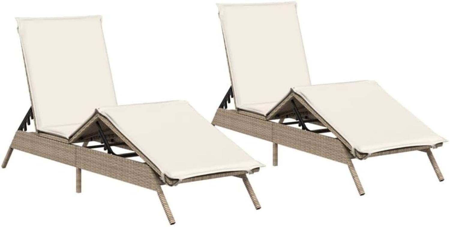 2 Sonnenliegen mit Auflagen Beige Poly Rattan Bild 1