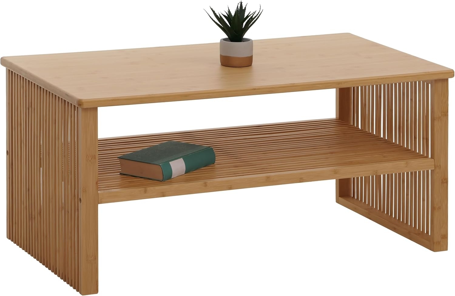 Bambus Couchtisch HWC-N80, Wohnzimmertisch Tisch Sofatisch Beistelltisch, Ablagefach FSC®-zertifiziert 46x97x55cm Bild 1