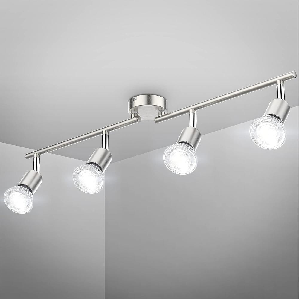 B.K.Licht Deckenleuchte LED Deckenlampe 4x 5W IP20 4.000K - BKL1407, LED wechselbar, Neutralweiß, 4-flammig GU10 4x 400lm dreh- schwenkbar Matt-Nickel Bild 1