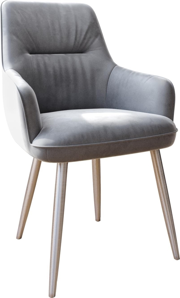 Esszimmerstuhl Zelia-Flex mit Armlehnen Samt Grau 4-Fuß konisch Edelstahl Taschenfederkern Bild 1