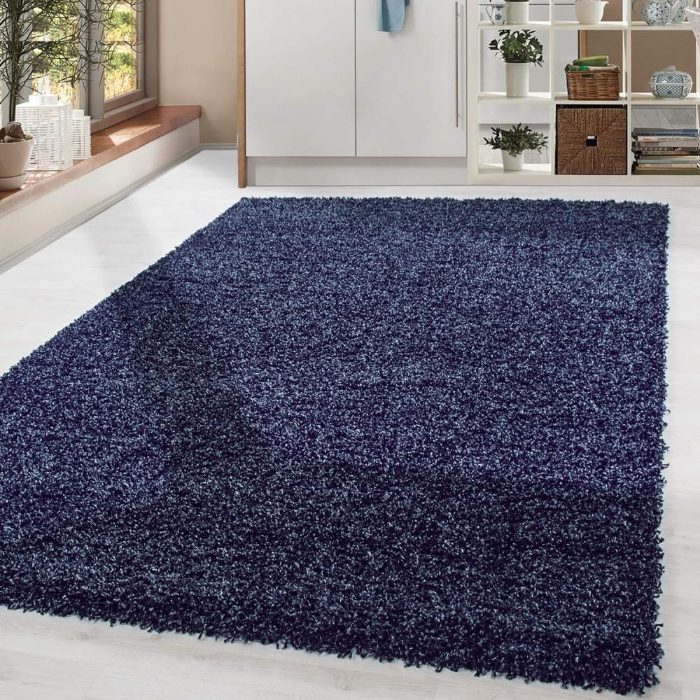 HomebyHome Shaggy Hochflor Wohnzimmerteppich Läufer 100x200 cm Marineblau - Flur Teppich Flauschig, Modern, Plüsch und Extra Weich - Ideal als Bettvorleger im Schlafzimmer und als Küchenläufer Bild 1