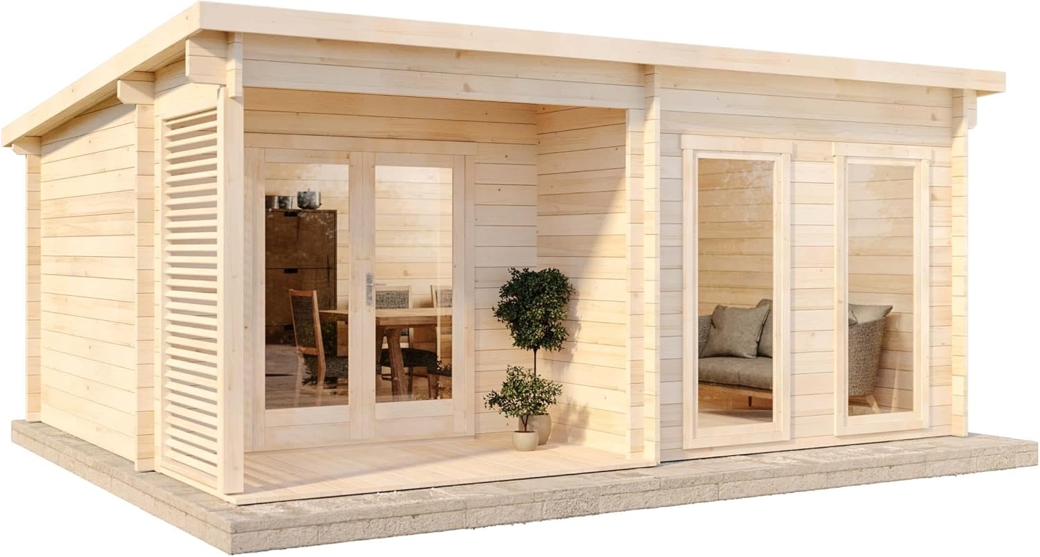 Alpholz Gartenhaus Modell Orkus-44 Gartenhaus aus Holz Holzhaus mit 44 mm Wandstärke inklusive Terrasse Blockbohlenhaus Bild 1