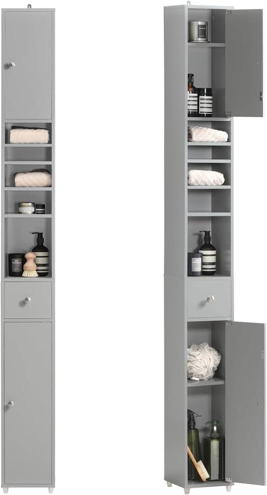 SoBuy BZR34-HG Badezimmer Hochschrank mit 5 Fächern Badschrank Badregal mit 1 Schublade und Türen Badmöbel Hellgrau BHT ca: 20x180x20cm Bild 1