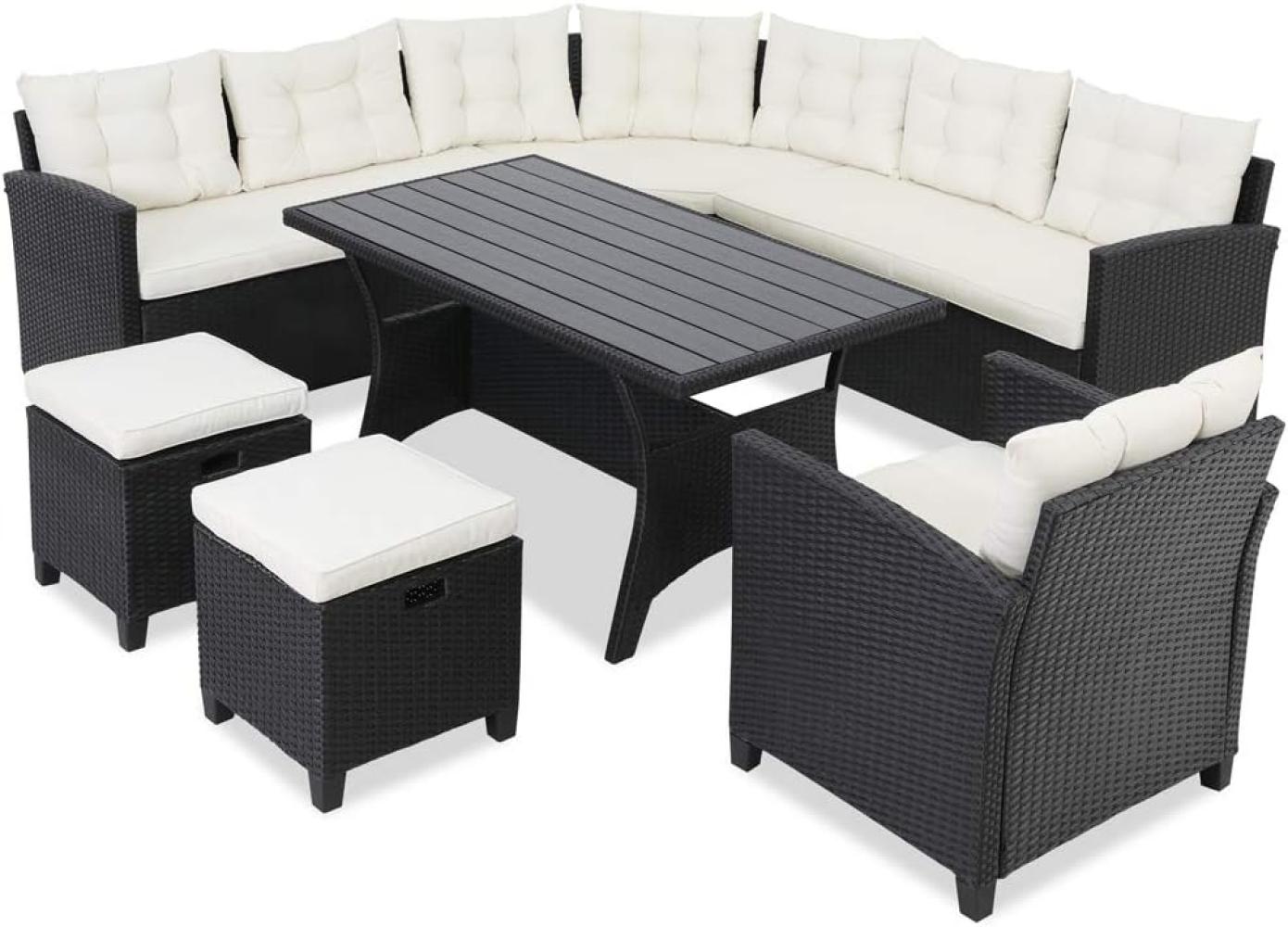 Casaria Gartenlounge-Set Porto, (5-tlg), Polyrattan WPC Esstisch Eckbank 2 Hocker Sessel inkl. Kissen Auflagen Bild 1