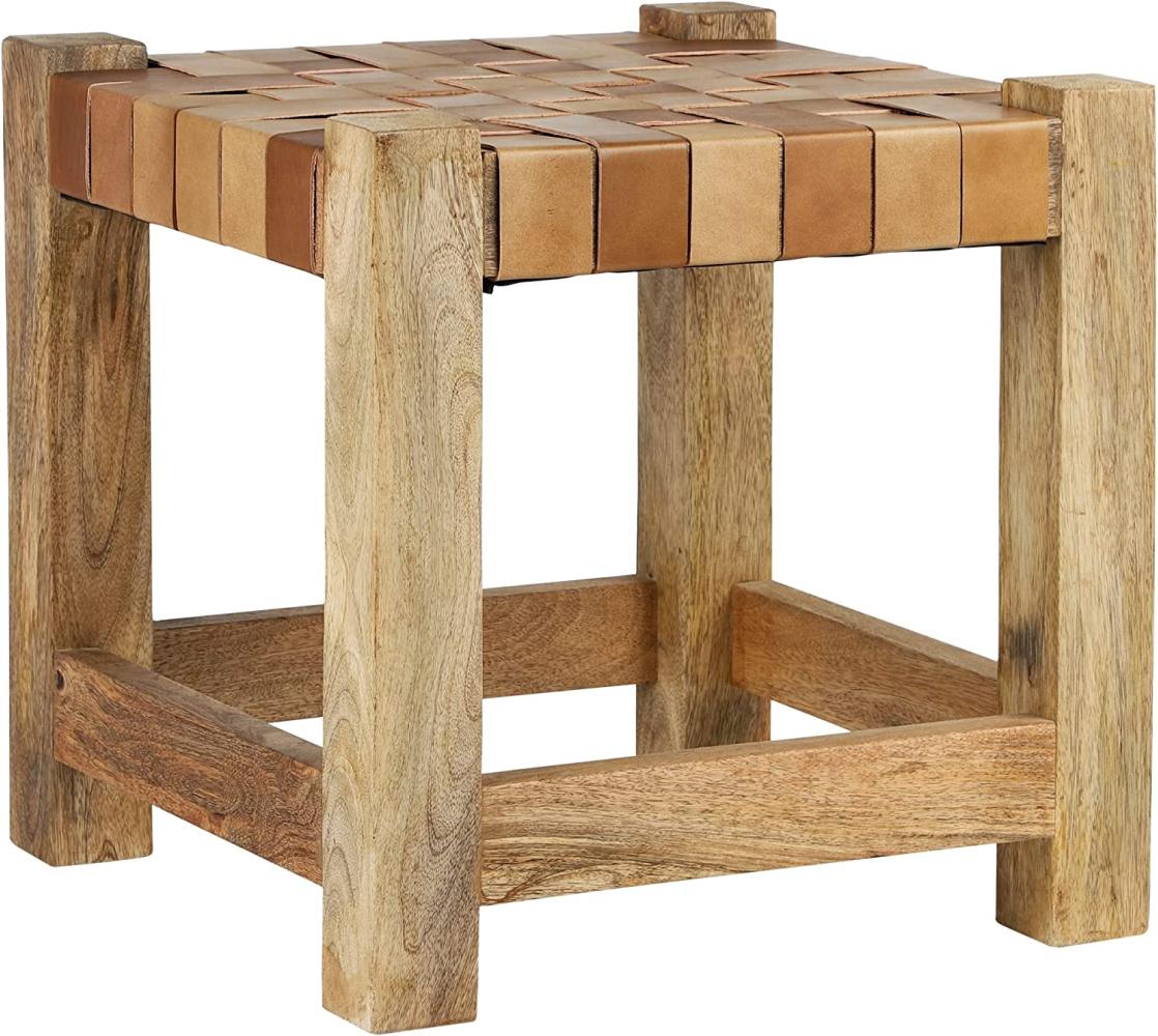 Sitzhocker 45x45 cm Braun aus Mangoholz und Büffelleder WOMO-Design Bild 1