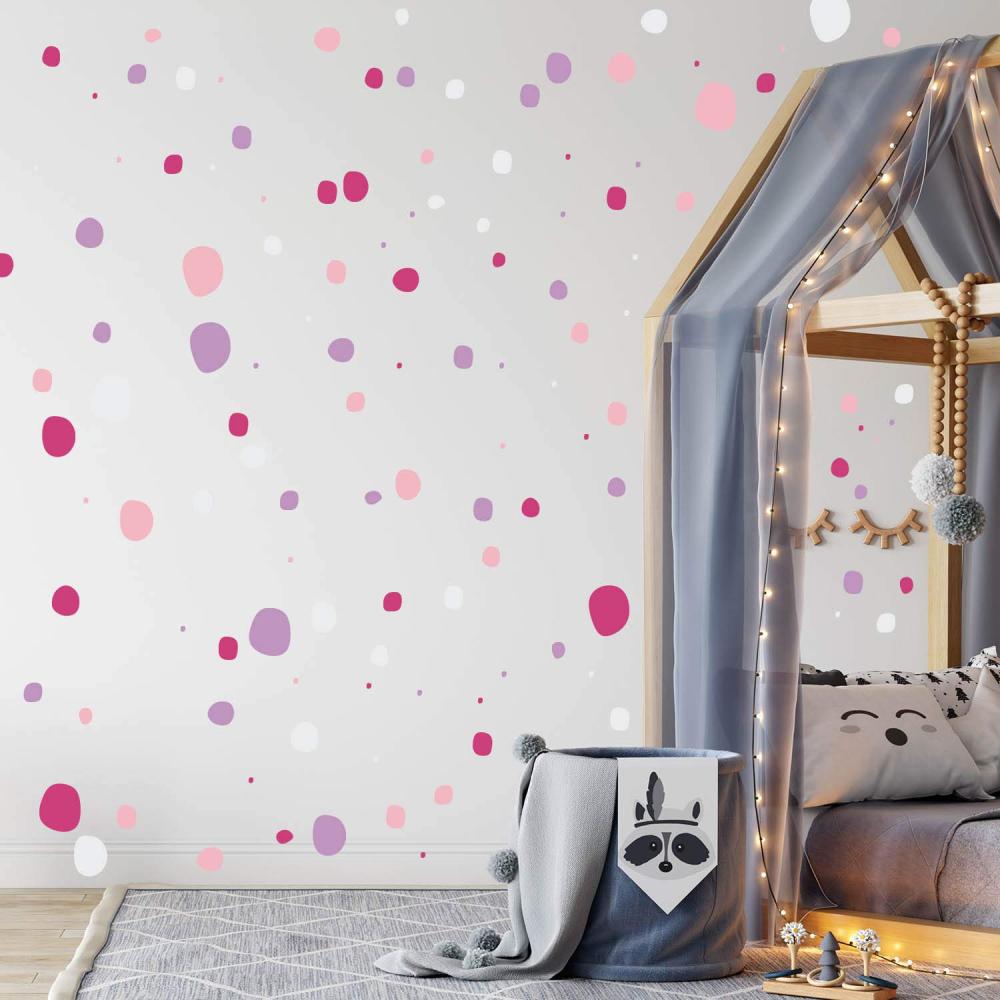 TUPFEN DOTS Wandtattoo 128 Stück | rund & handgezeichnet Punkte | Konfetti AUFKLEBER Kindergarten | unregelmäßige Punkte Wandsticker Kinderzimmer VIERFARBIG (GIRLY) Bild 1