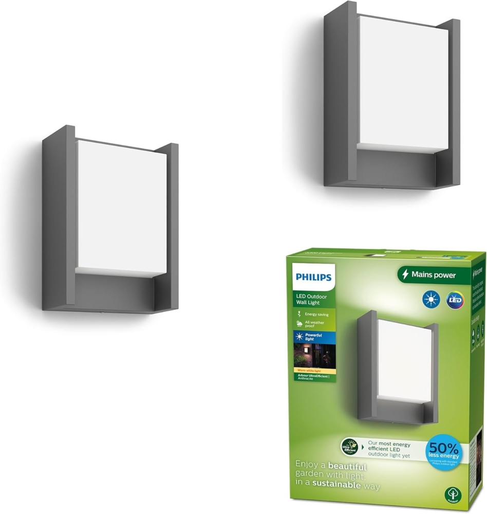 Philips LED Arbour UltraEfficient Wandleuchte 3.8W 2700K Anthracite HV, Doppelpack Bild 1