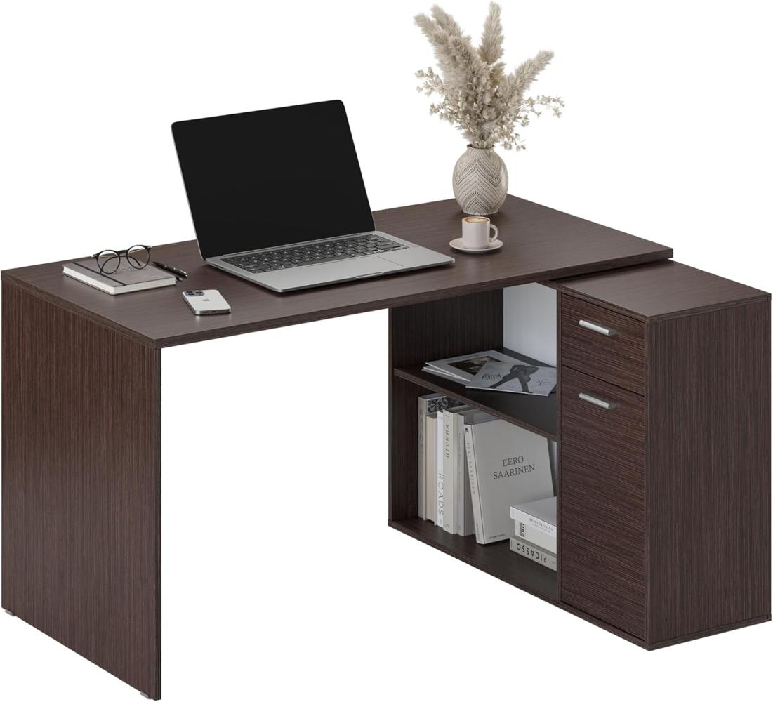 Schreibtisch klein 136 x 101 x 75 cm Eiche Dunkelbraun – Bürotisch Eckschreibtisch RICOO WM083-FM Bild 1