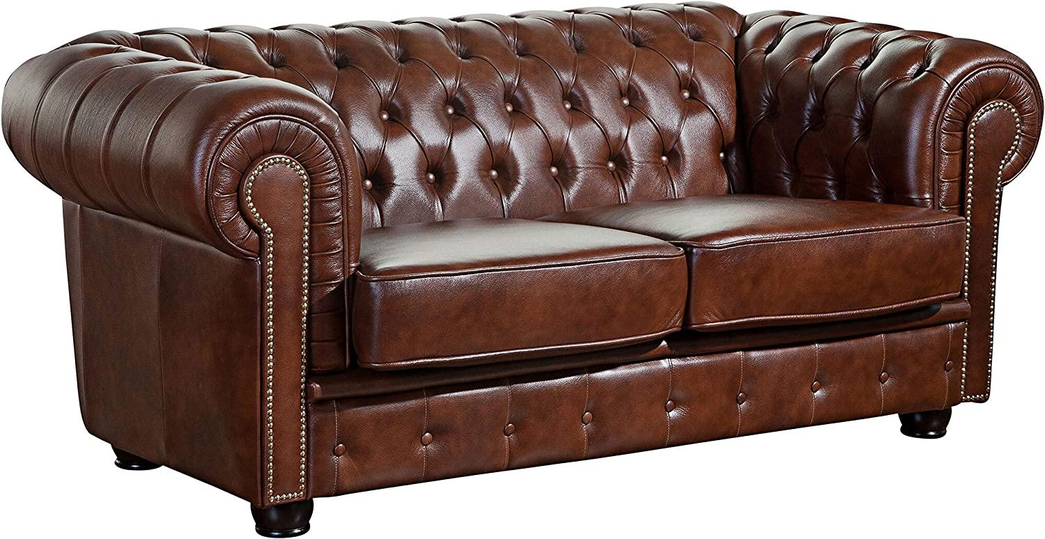 Norwin Sofa 2-Sitzer Wischleder Braun Buche Nussbaumfarben Bild 1
