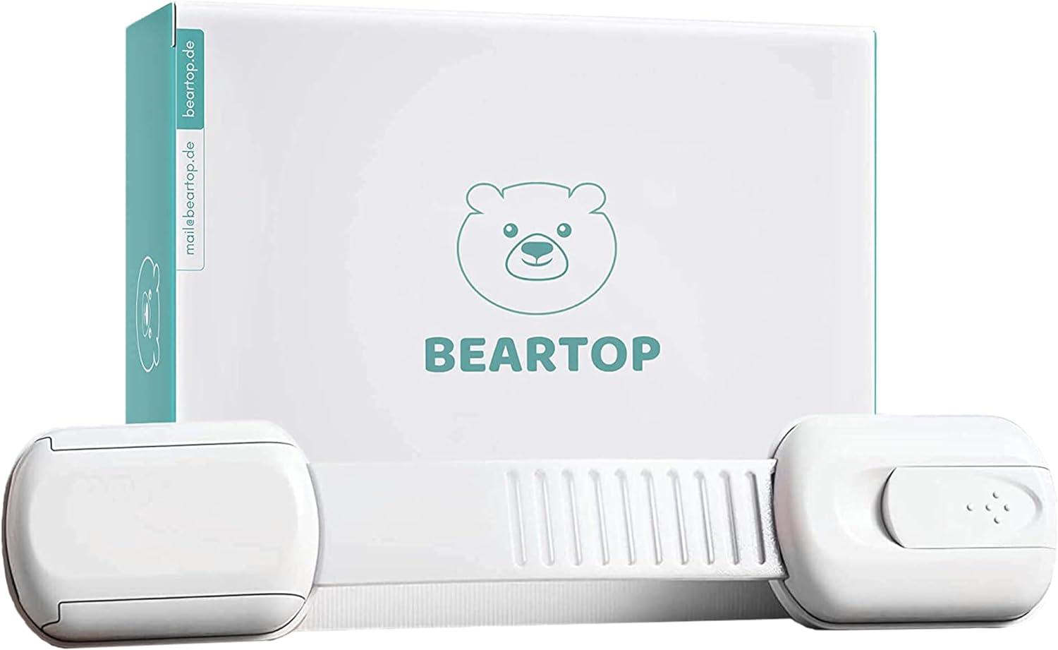 BEARTOP Kindersicherung Schrank | Schranksicherung Baby | Schrankschloss | BPA-frei | Einstellbare Länge | Starker Halt | 3cm-12cm | Weiß | 16 Stück Bild 1