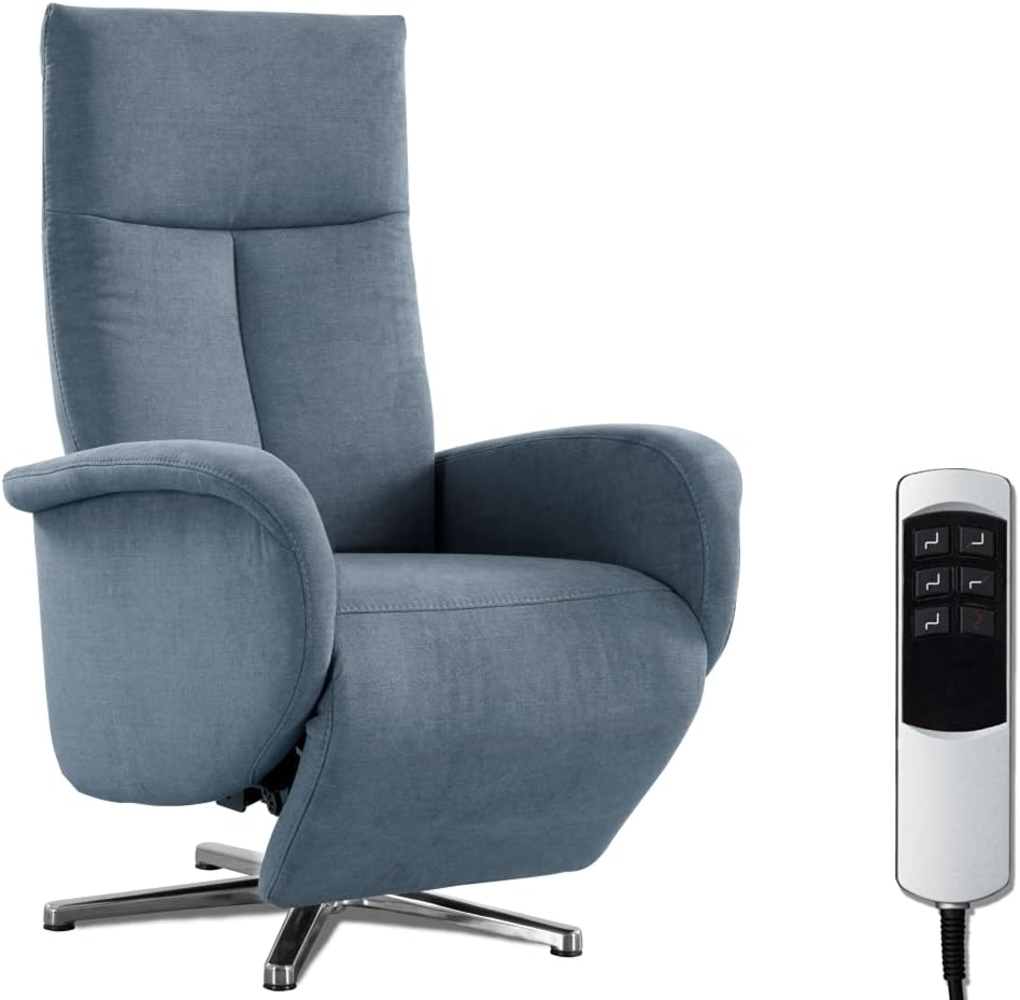 CAVADORE TV-Sessel Juba mit Akku / Pflegeleichter Fernsehsessel mit elektrisch verstellbarer Relaxfunktion / 2 E-Motoren / 75 x 112 x 82 / Soft Clean Bezug, Hellblau Bild 1