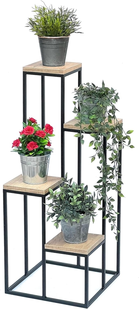 DanDiBo Blumentreppe Metall Schwarz Holz 90 cm Pflanzentreppe Blumenständer 96349 Blumensäule Modern Pflanzenständer Blumenhocker Bild 1