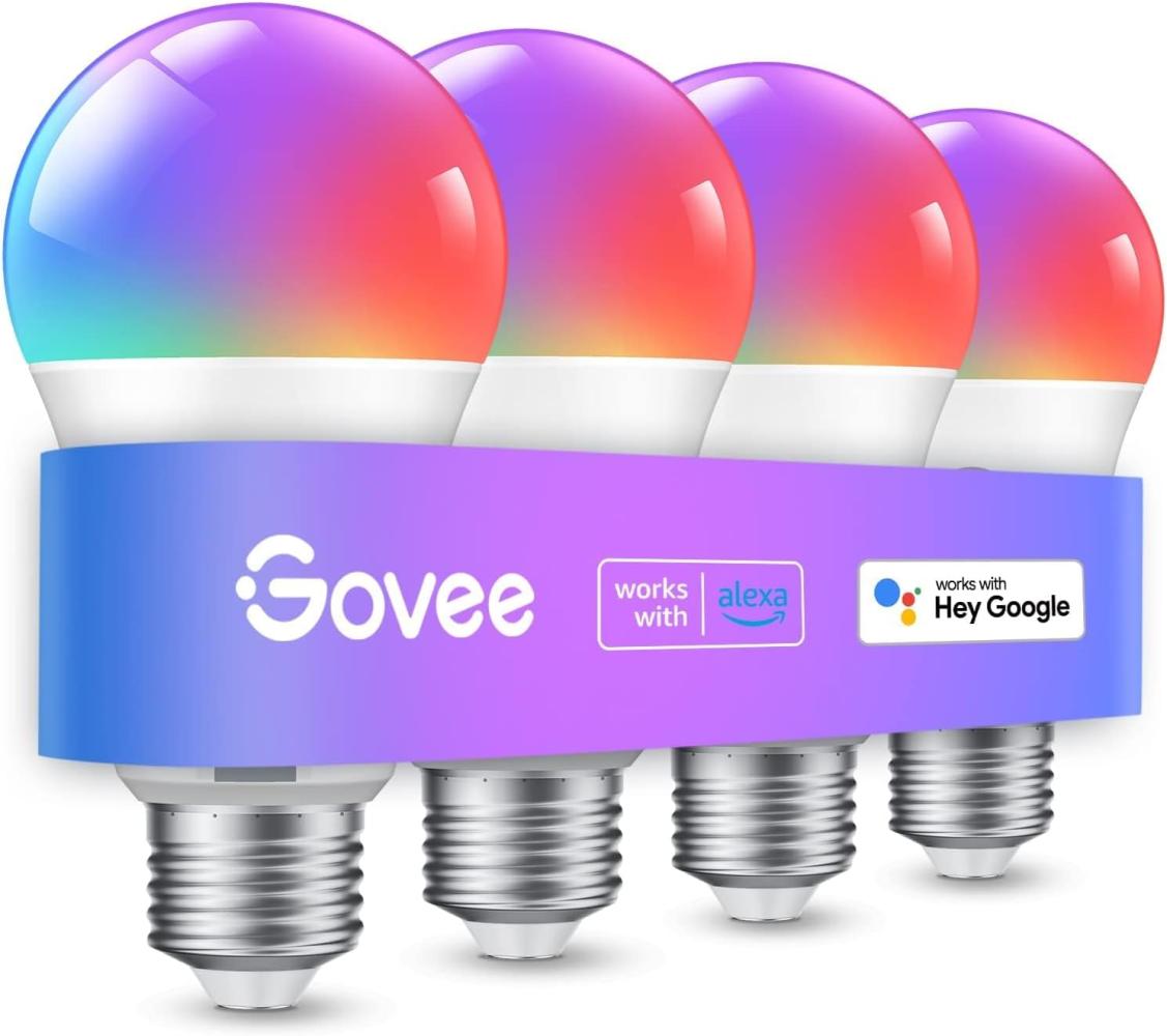 Govee Alexa Smarte Glühbirne E27, Farbwechsel mit Musiksynchronisation Lampe, 54 Szenen, 16 Millionen DIY-Farben, WiFi & Bluetooth LED Smart Bulb Funktionieren mit Google Assistant Heim-App, 4 Stück Bild 1