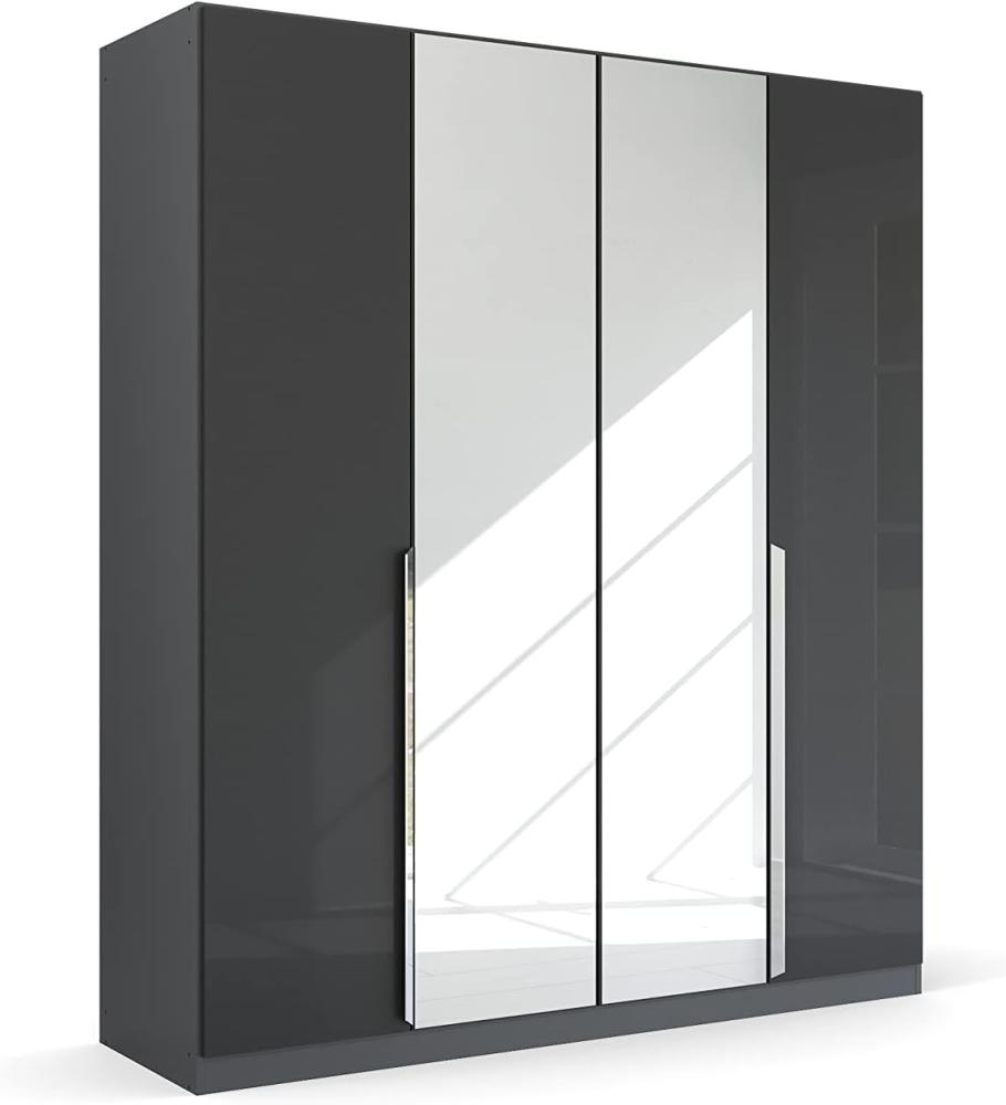 Kleiderschrank Drehtürenschrank Glamour | 4-türig | mit Spiegeltüren | effektgrau Hochglanz / grau metallic | 181x210 Bild 1